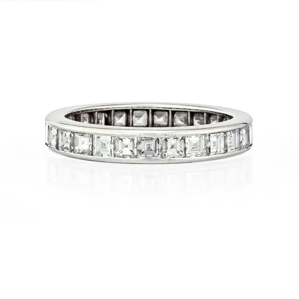 Platinum 4 Carat Carre Cut Diamond Eternity Eternity Band - The Back Vault