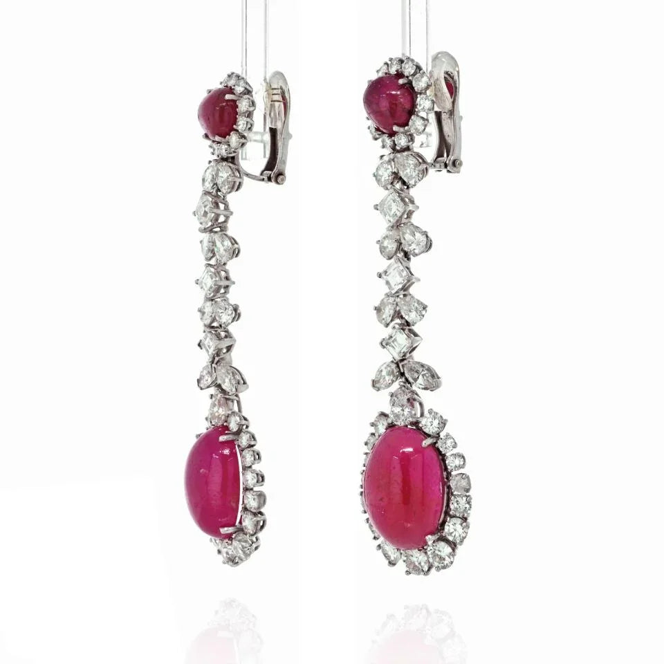 David Webb Platinum Diamond And Ruby Drop Dangling Earrings - The Back Vault