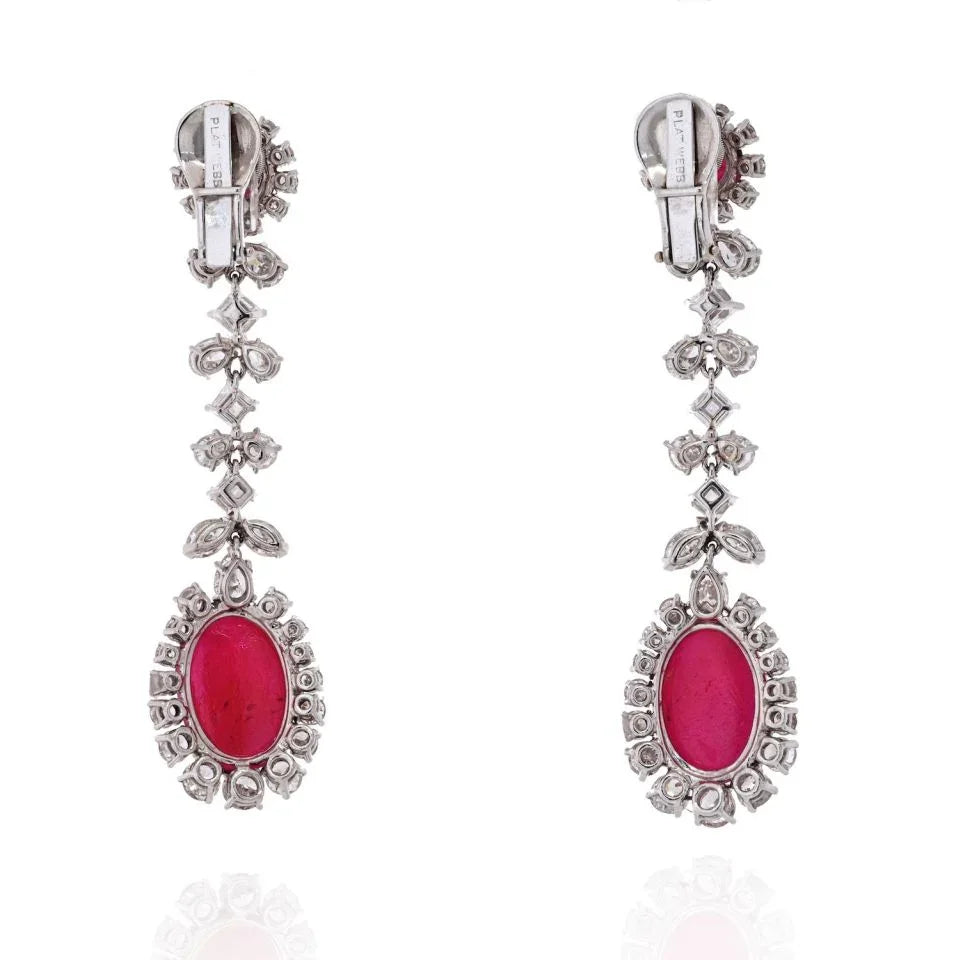 David Webb Platinum Diamond And Ruby Drop Dangling Earrings - The Back Vault