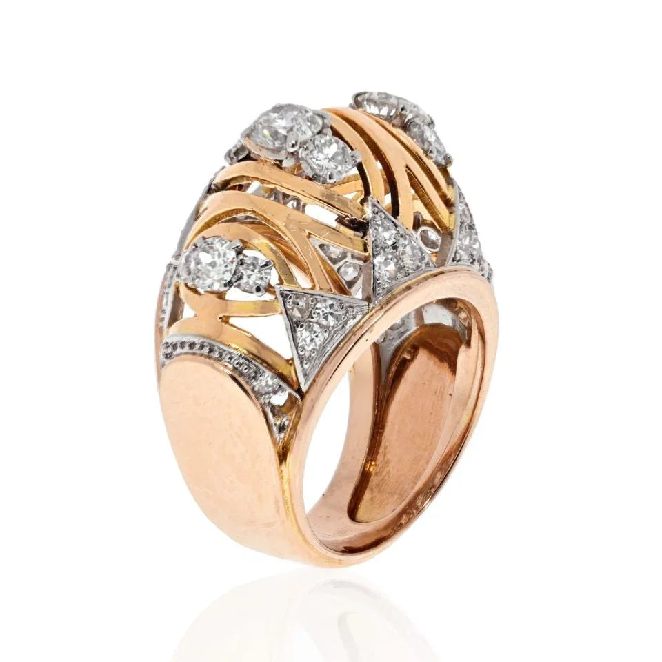 18K Yellow Gold 1950's 3.00cts Estate Diamond French Ring - The Back Vault