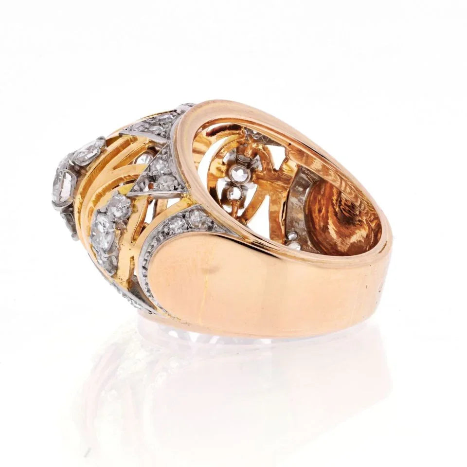 18K Yellow Gold 1950's 3.00cts Estate Diamond French Ring - The Back Vault