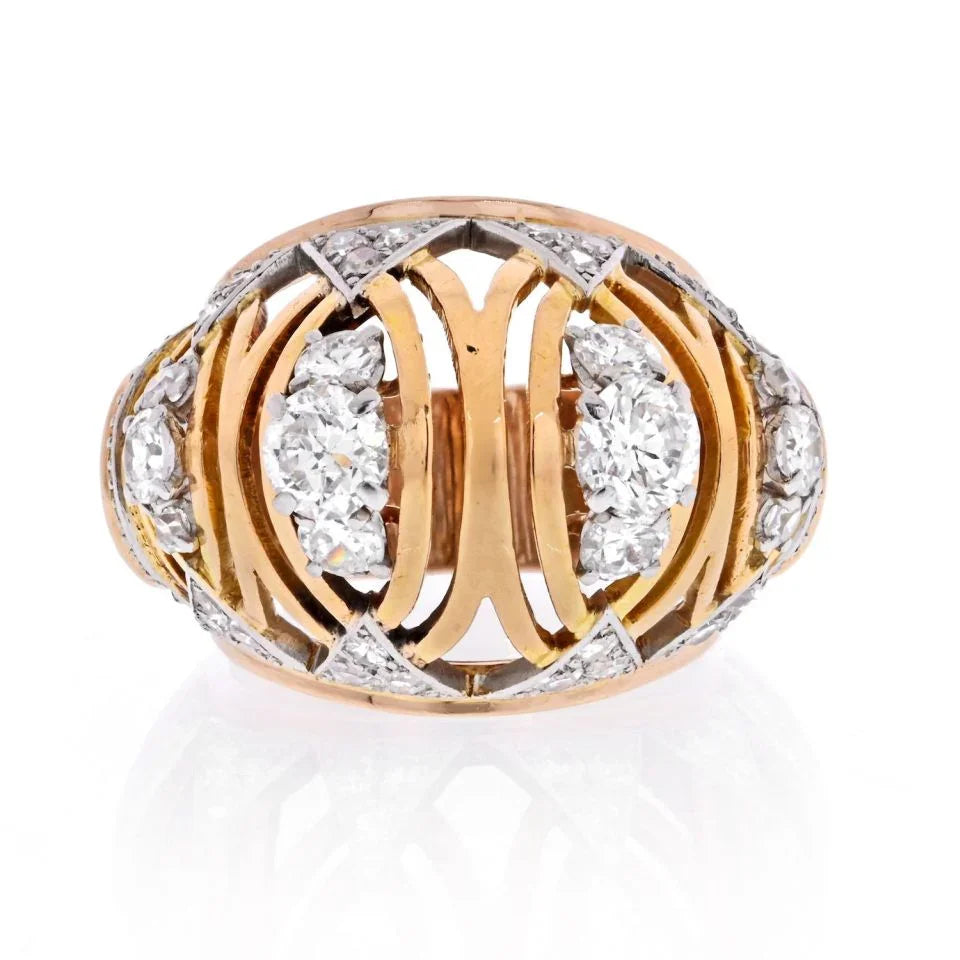 18K Yellow Gold 1950's 3.00cts Estate Diamond French Ring - The Back Vault