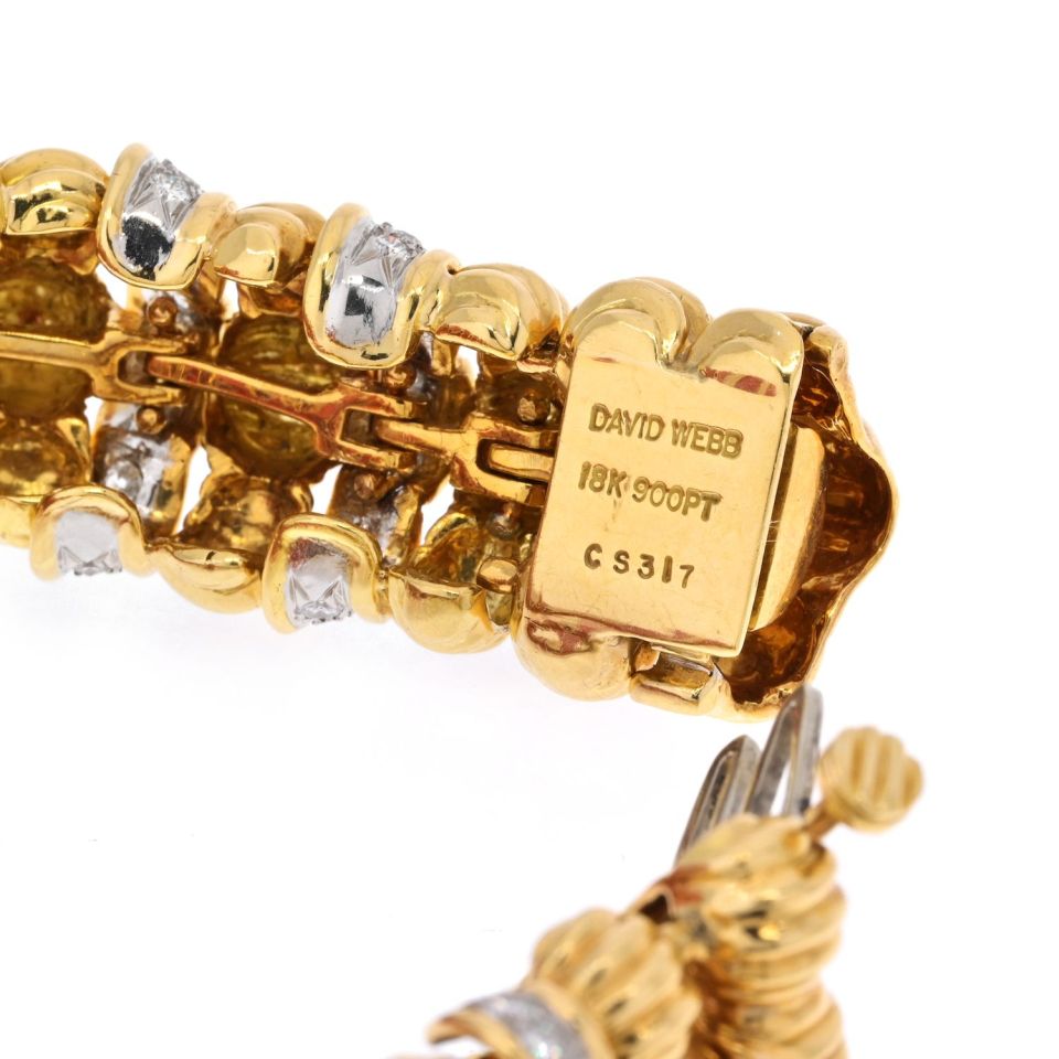 David Webb Platinum & 18K Yellow Gold Faceted Coral And Diamond Bracelet