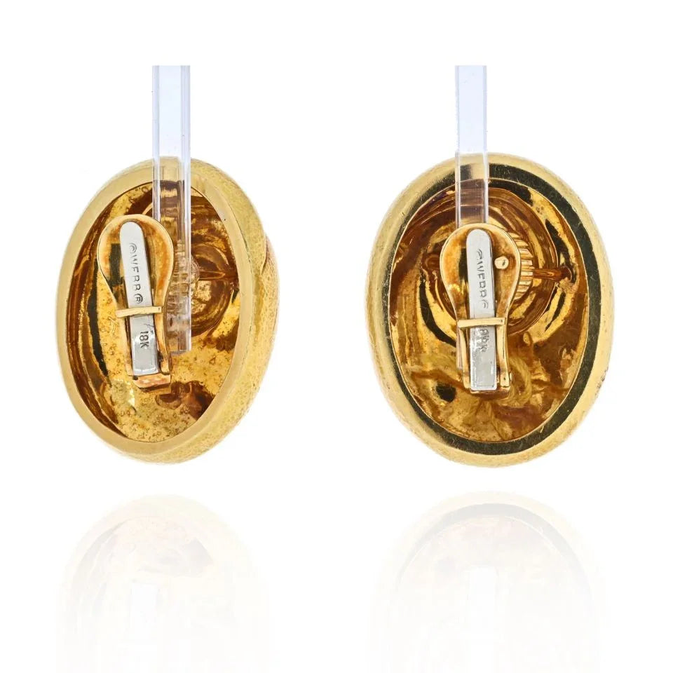 David Webb 18K Yellow Gold Hammered Heavy Clip On Swirl Earrings - The Back Vault