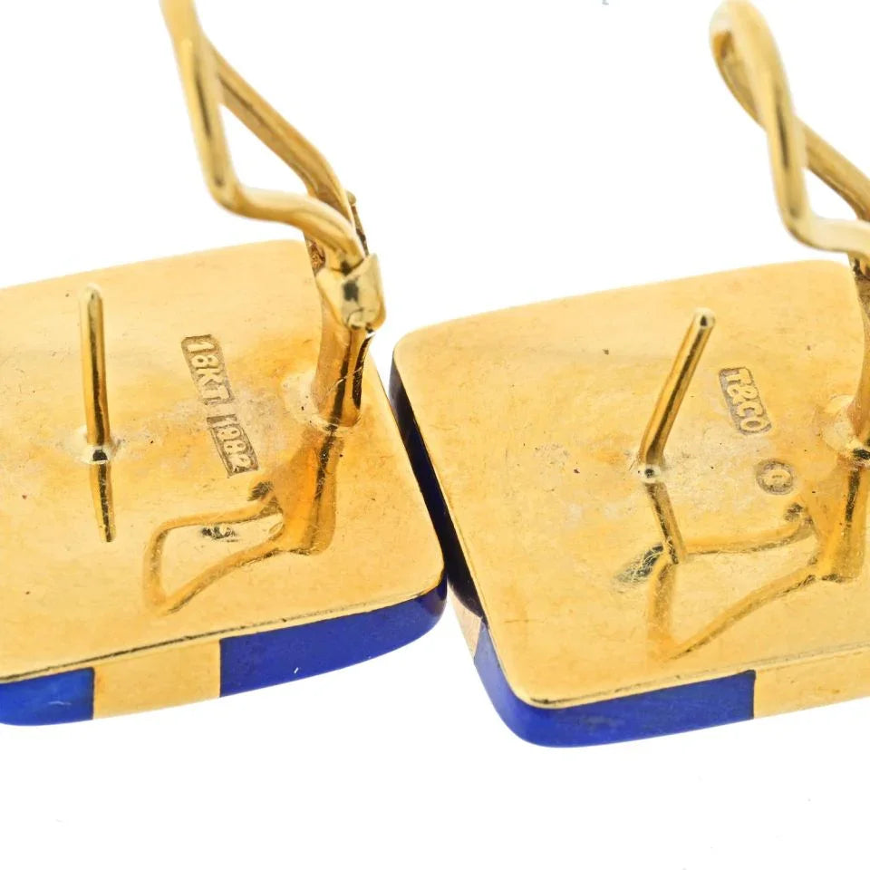 Tiffany & Co. 18K Yellow Gold 1982 Cummings Lapis Earrings - The Back Vault