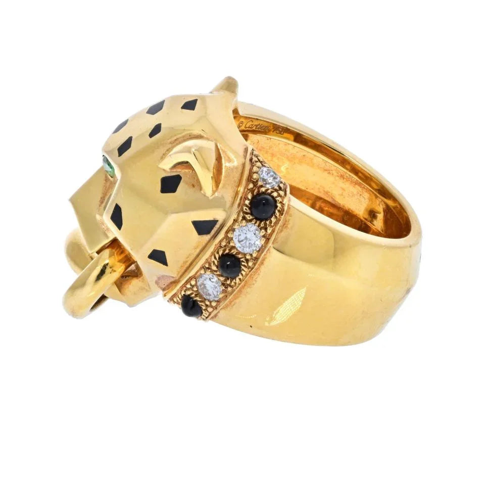 Cartier 18K Yellow Gold Spotted Panthere Link Chain In Mouth Ring - The Back Vault