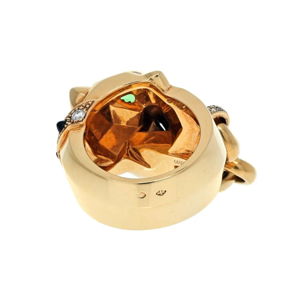 Cartier 18K Yellow Gold Spotted Panthere Link Chain In Mouth Ring - The Back Vault