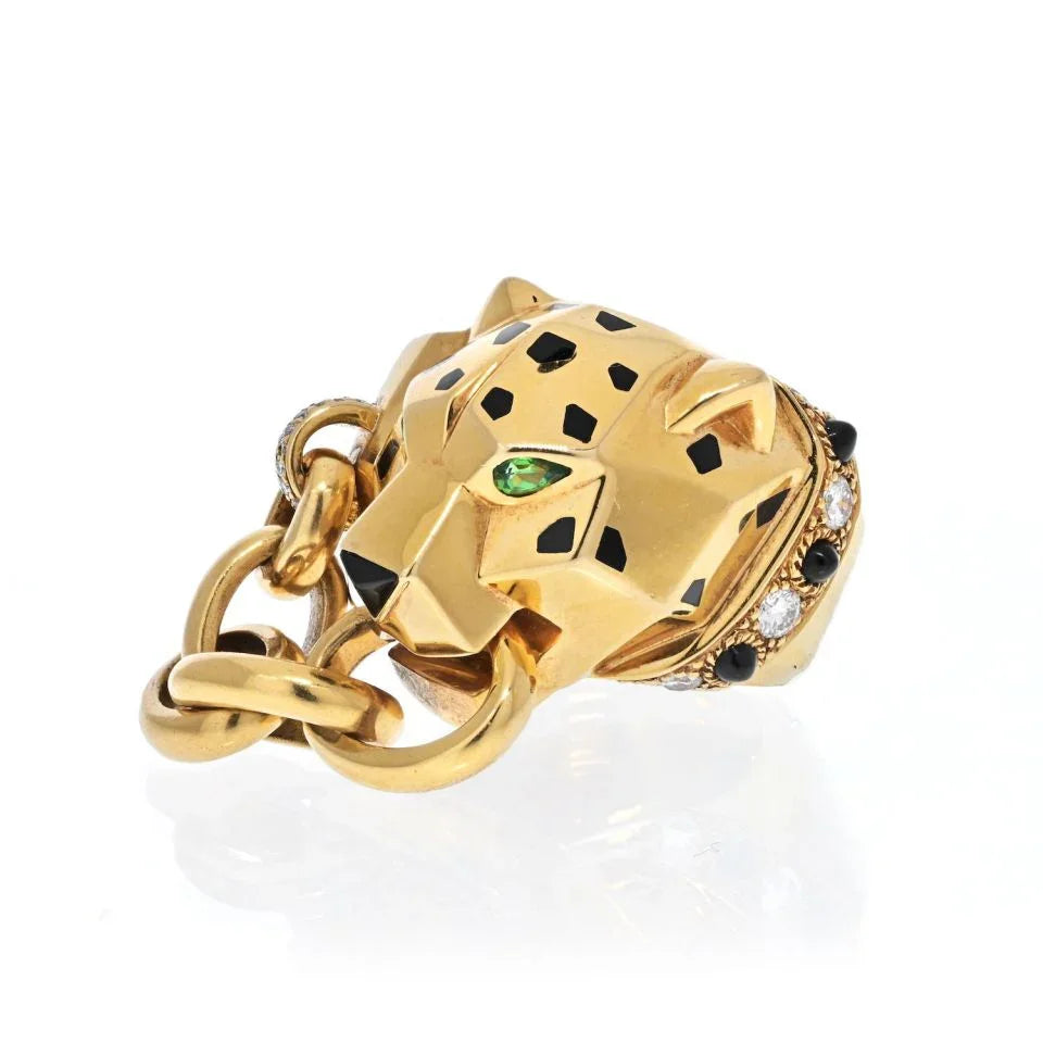 Cartier 18K Yellow Gold Spotted Panthere Link Chain In Mouth Ring - The Back Vault