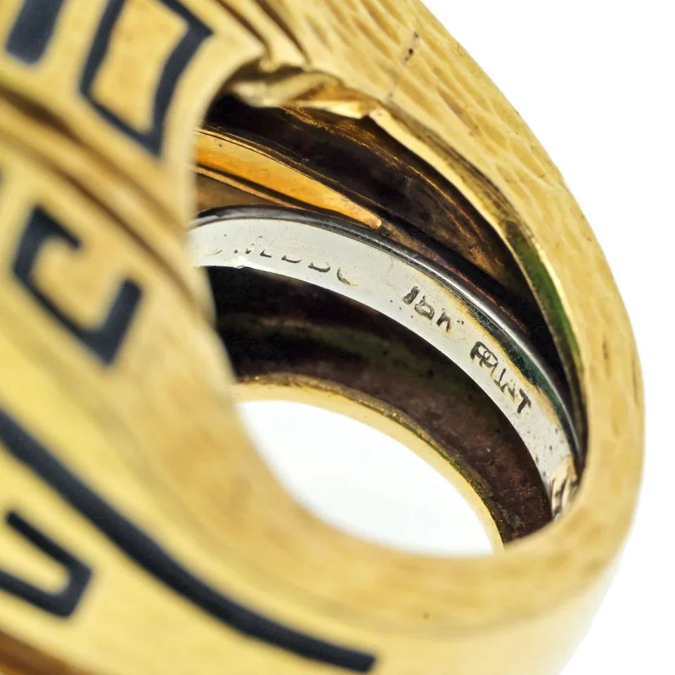 David Webb 18K Yellow Gold Black Enamel, Carved Jade And Diamond Ring - The Back Vault