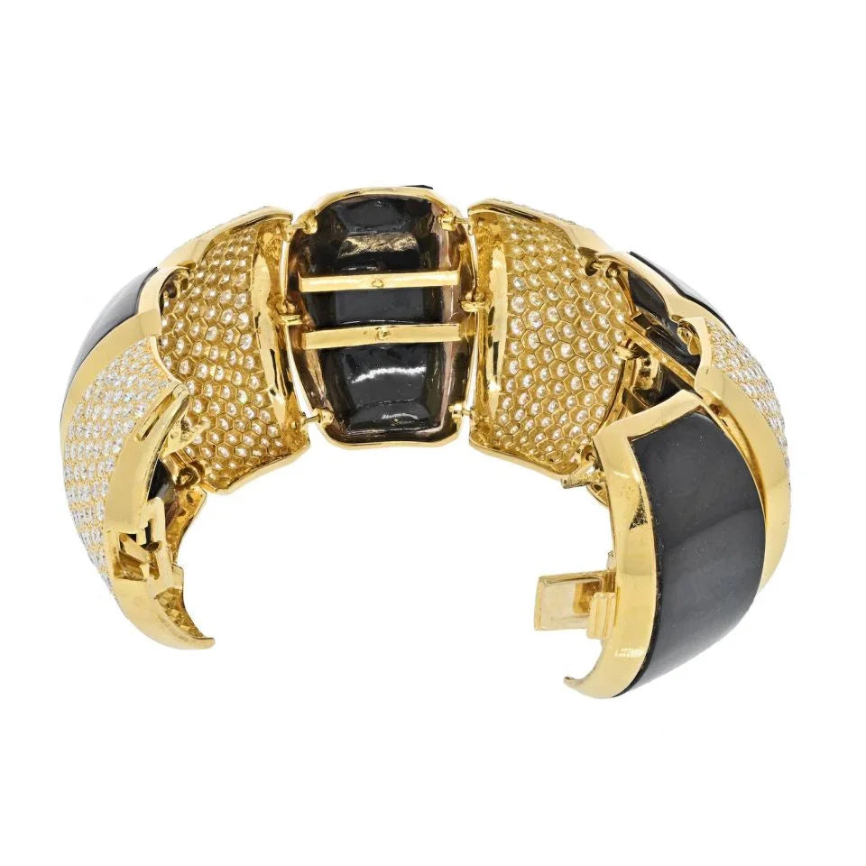 Hammerman Brothers 18K Yellow Gold Approx. 41 Carat Black Agate Large Bangle Bracelet - The Back Vault
