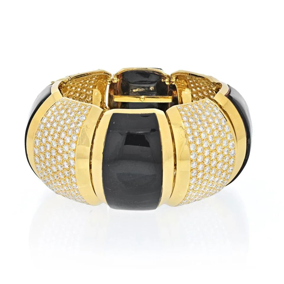 Hammerman Brothers 18K Yellow Gold Approx. 41 Carat Black Agate Large Bangle Bracelet - The Back Vault