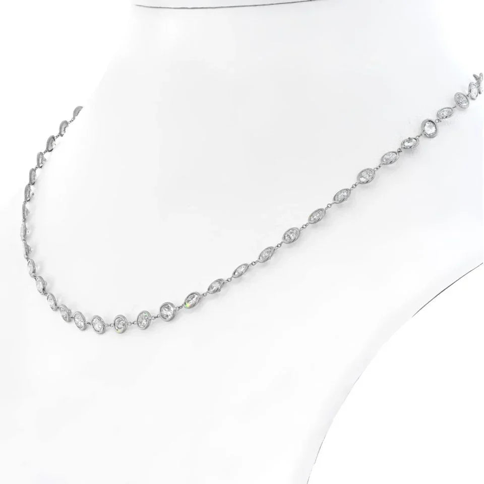 Platinum 13.50cts Round Cut Diamond By The Yard Necklace - The Back Vault
