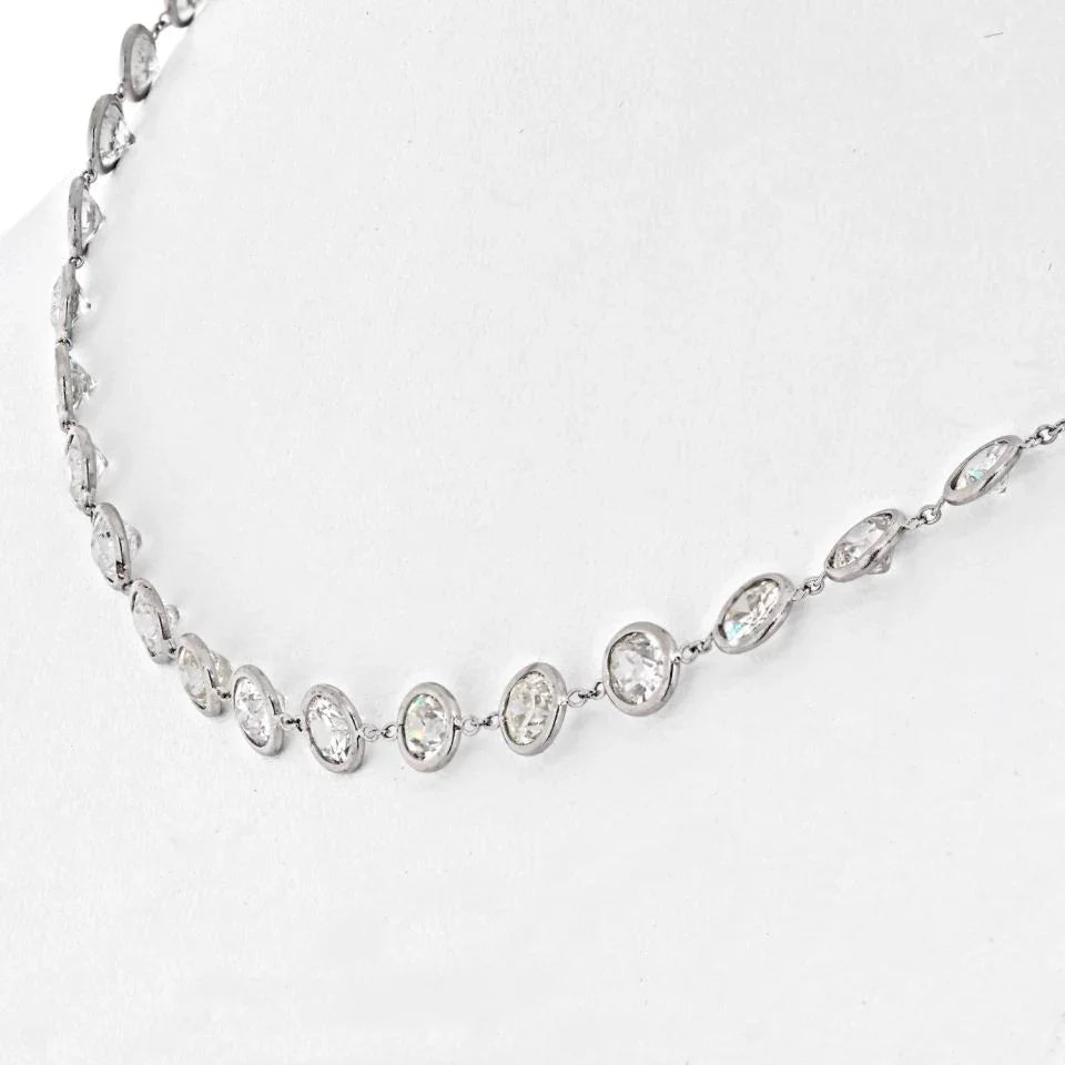 Platinum 13.50cts Round Cut Diamond By The Yard Necklace - The Back Vault
