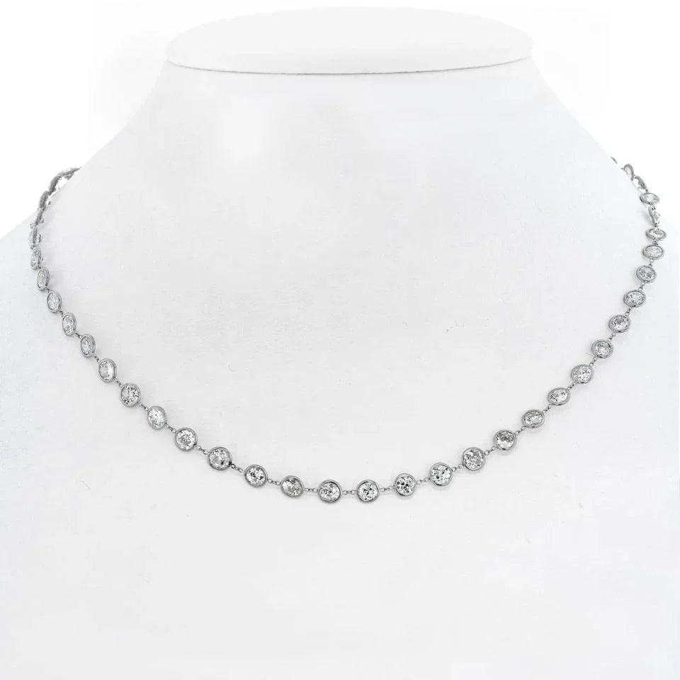 Platinum 13.50cts Round Cut Diamond By The Yard Necklace - The Back Vault