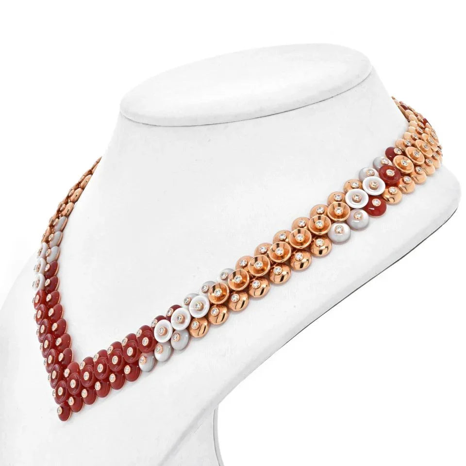 Van Cleef & Arpels 18K Rose Gold BOUTON D'OR CARNELIAN, DIAMOND & MOTHER OF PERAL Necklace - The Back Vault
