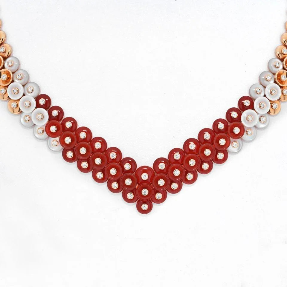 Van Cleef & Arpels 18K Rose Gold BOUTON D'OR CARNELIAN, DIAMOND & MOTHER OF PERAL Necklace - The Back Vault