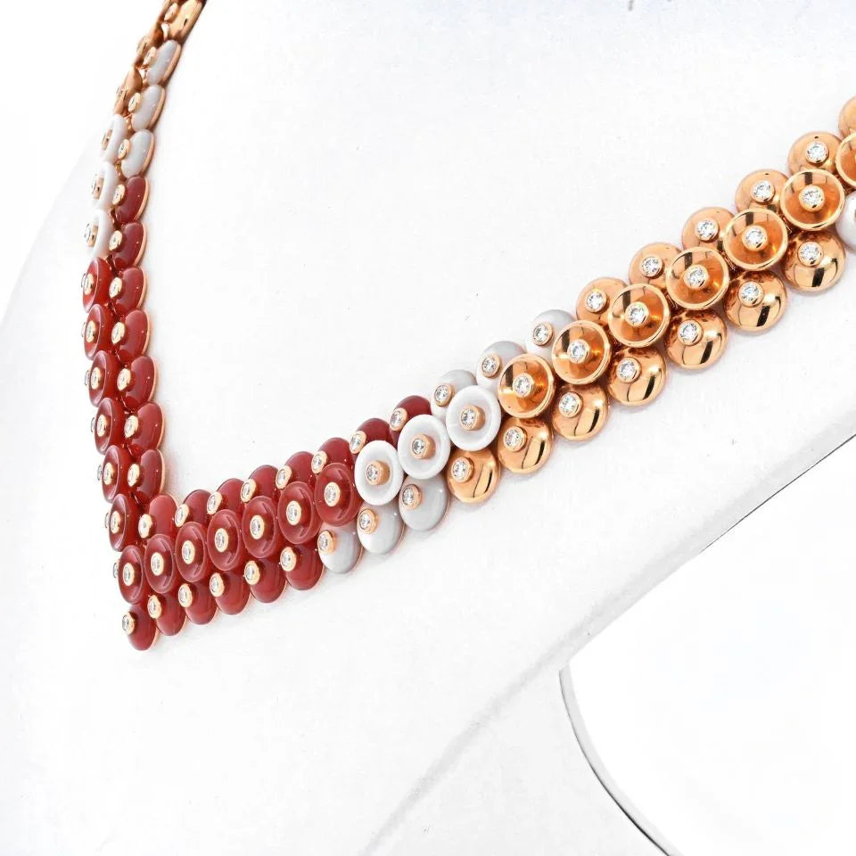Van Cleef & Arpels 18K Rose Gold BOUTON D'OR CARNELIAN, DIAMOND & MOTHER OF PERAL Necklace - The Back Vault