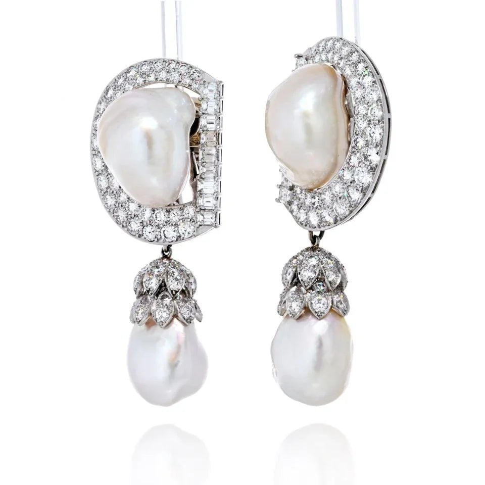 David Webb Platinum 9.92 cttw Diamond And Pearl Day To Night Earrings - The Back Vault