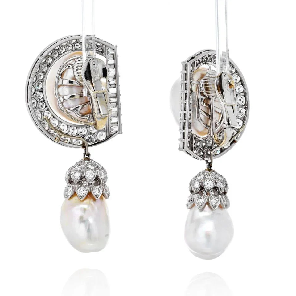 David Webb Platinum 9.92 cttw Diamond And Pearl Day To Night Earrings - The Back Vault