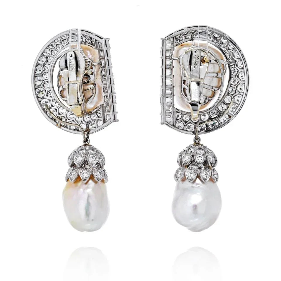 David Webb Platinum 9.92 cttw Diamond And Pearl Day To Night Earrings - The Back Vault