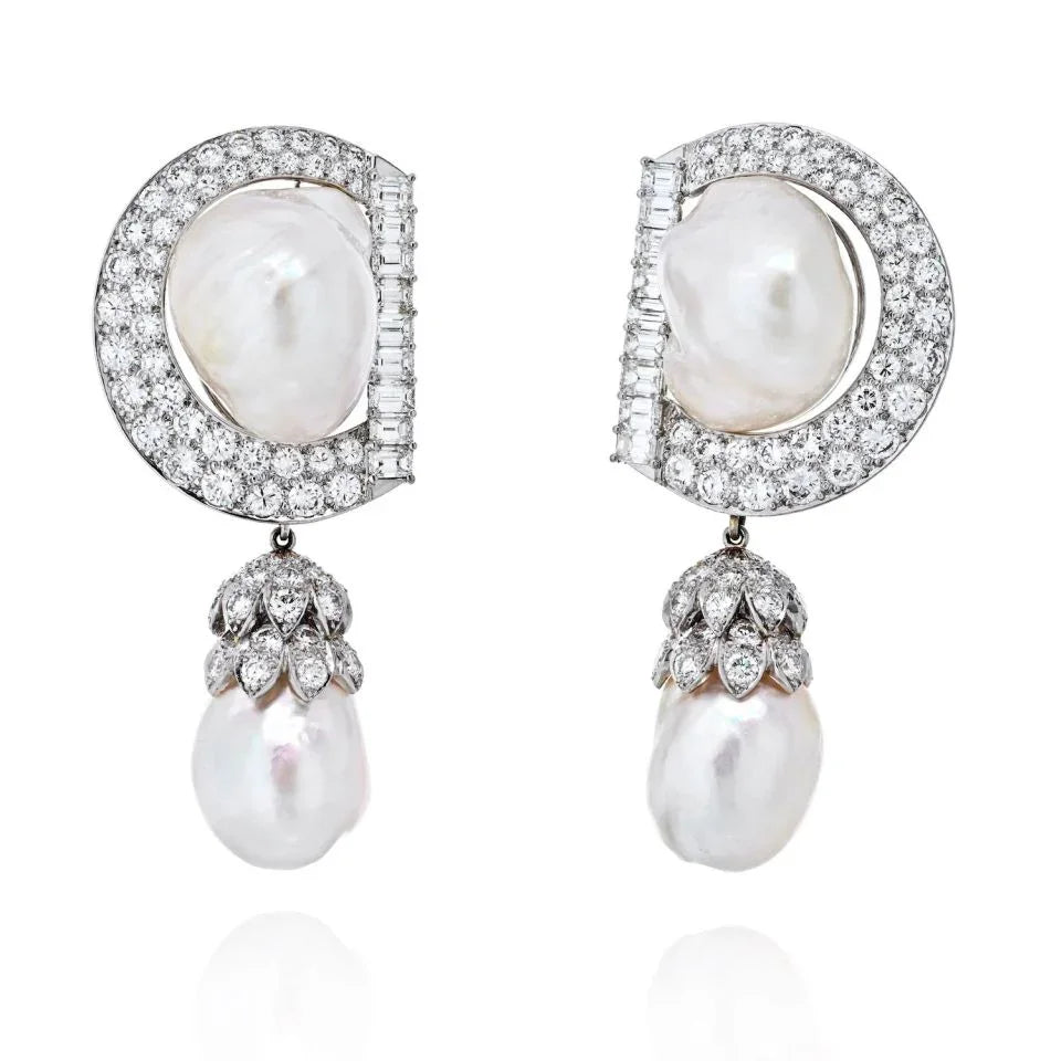 David Webb Platinum 9.92 cttw Diamond And Pearl Day To Night Earrings - The Back Vault