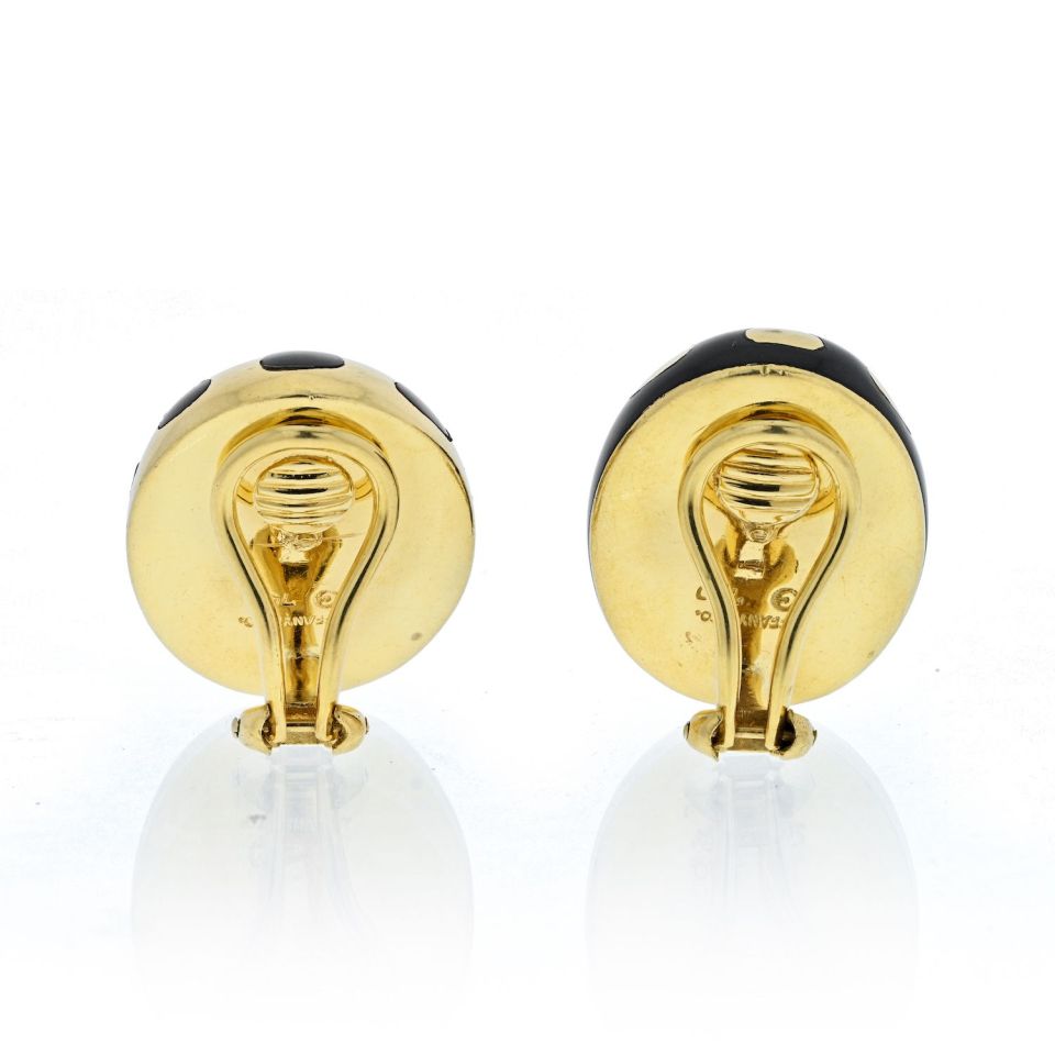 Tiffany & Co. 18K Yellow Gold Black Inlay Positive And Negative Oval Dome Earrings