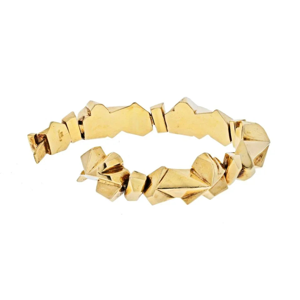 David Webb 18K Yellow Gold Ski Slope Nugget Diamond Bracelet - The Back Vault