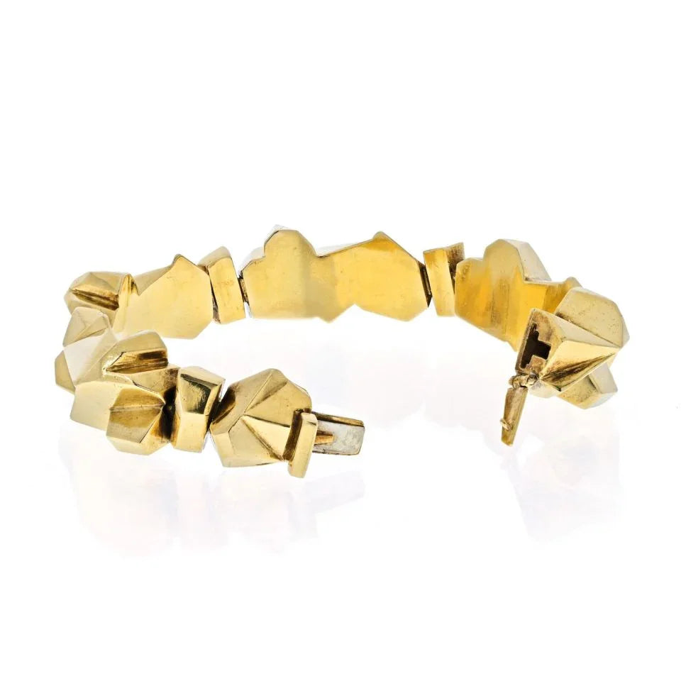 David Webb 18K Yellow Gold Ski Slope Nugget Diamond Bracelet - The Back Vault