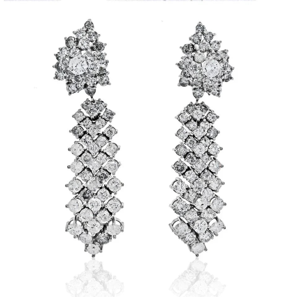14K White Gold 20cttw Round Diamond Hanging Drop Earrings - The Back Vault