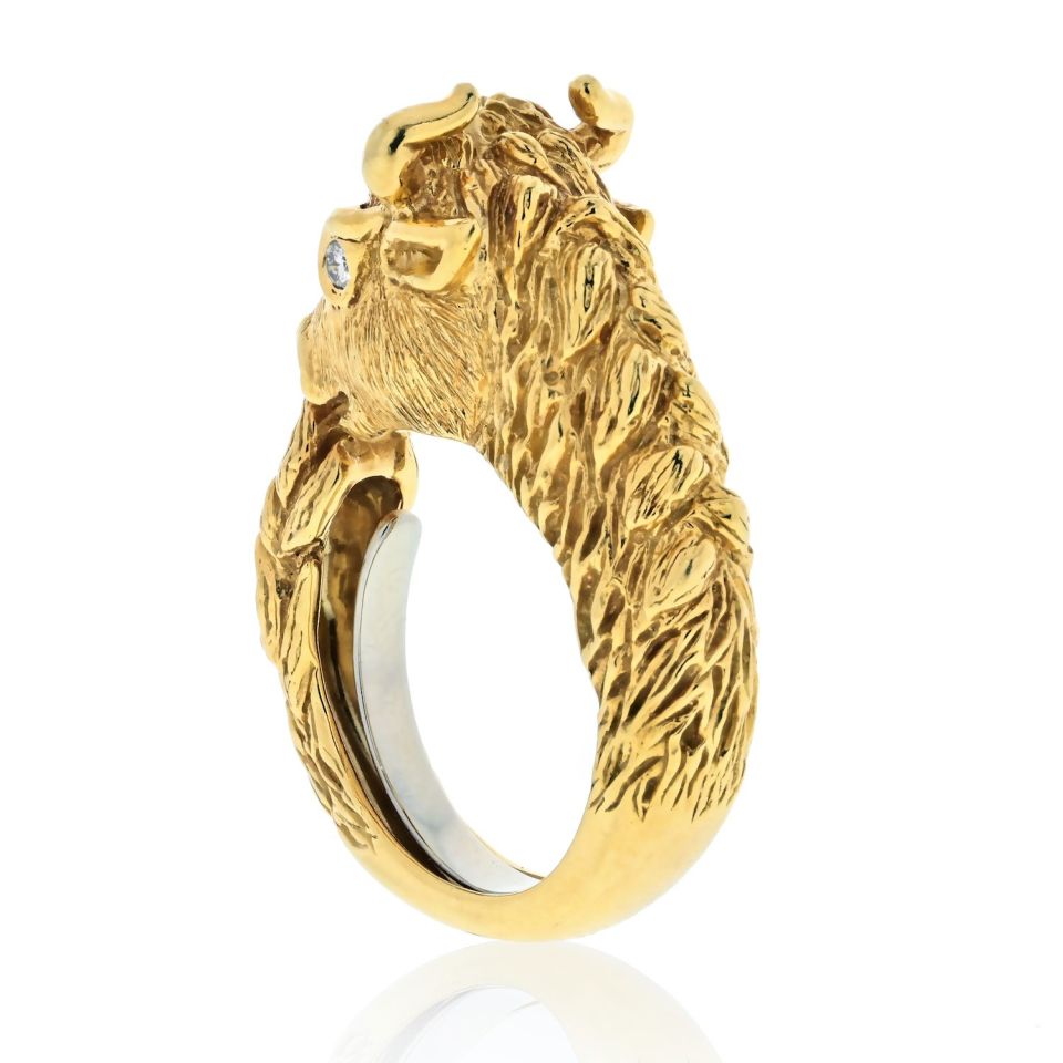 David Webb 18K Yellow Gold Baby Bull With Diamond Eyes Ring