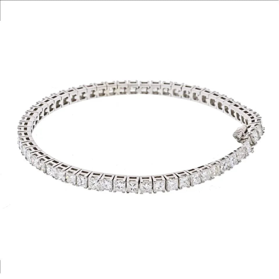 14K White Gold 7 Carat Princess Cut One Line Tennis Bracelet - The Back Vault