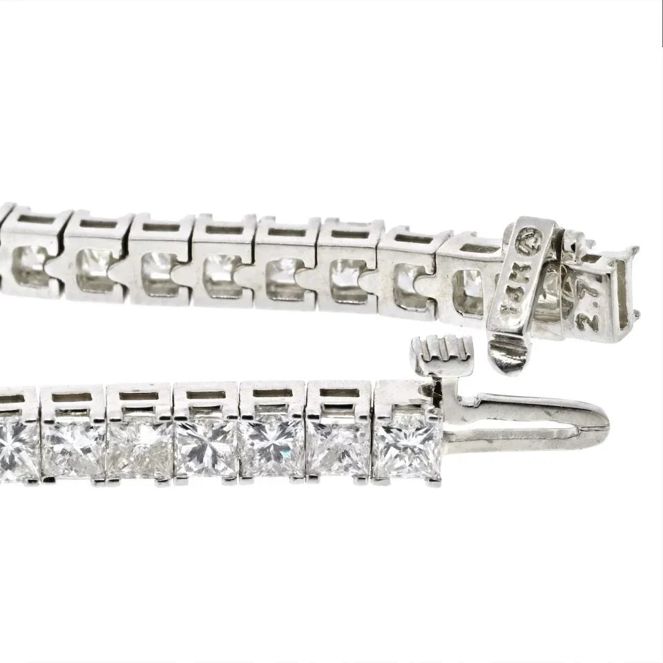 14K White Gold 7 Carat Princess Cut One Line Tennis Bracelet - The Back Vault