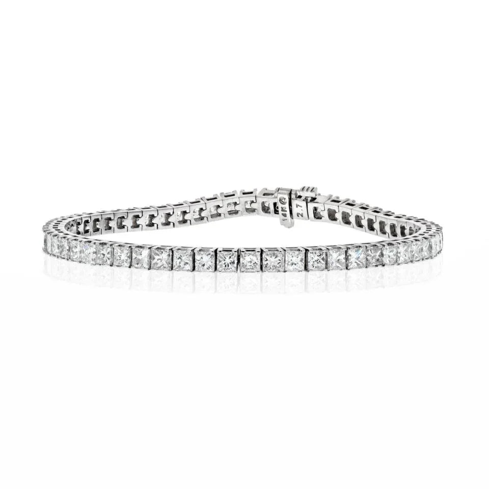 14K White Gold 7 Carat Princess Cut One Line Tennis Bracelet - The Back Vault
