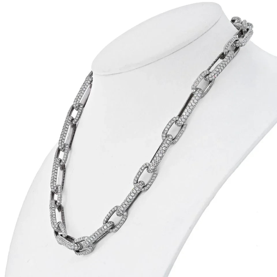 18K White Gold 41 Carat Pave Diamond Link Chain Necklace - The Back Vault