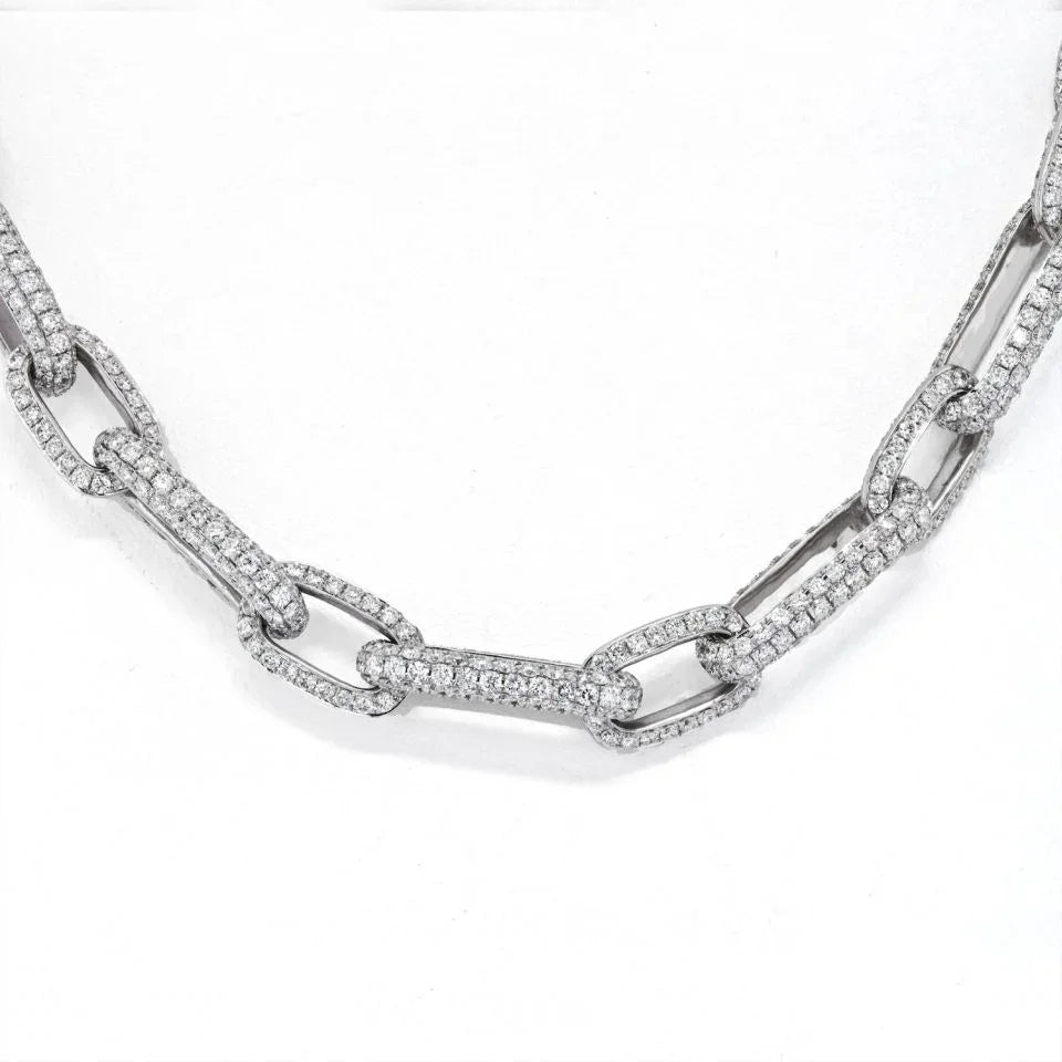 18K White Gold 41 Carat Pave Diamond Link Chain Necklace - The Back Vault