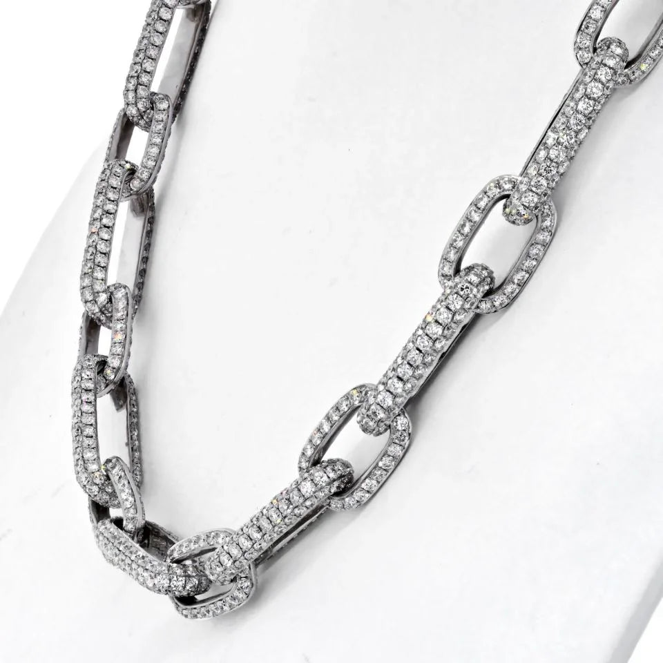 18K White Gold 41 Carat Pave Diamond Link Chain Necklace - The Back Vault