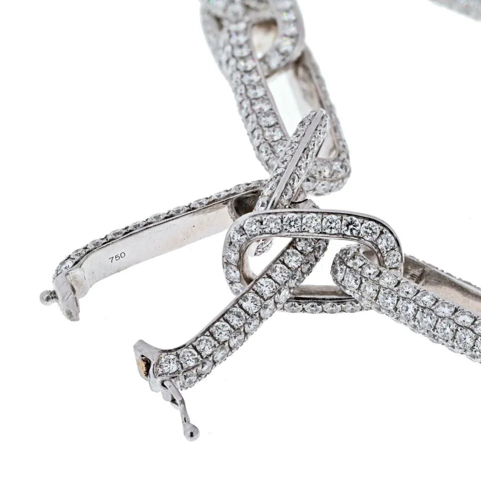 18K White Gold 41 Carat Pave Diamond Link Chain Necklace - The Back Vault