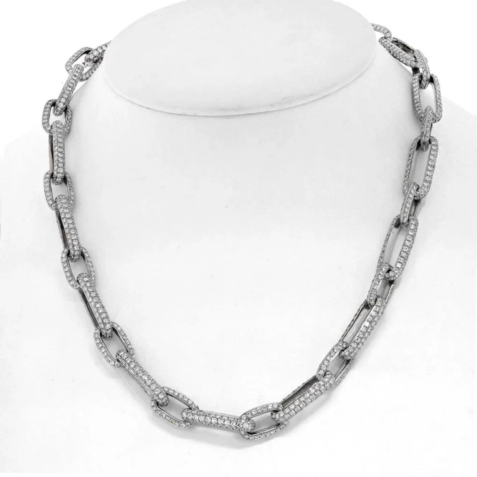 18K White Gold 41 Carat Pave Diamond Link Chain Necklace - The Back Vault