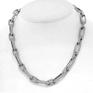 18K White Gold 41 Carat Pave Diamond Link Chain Necklace