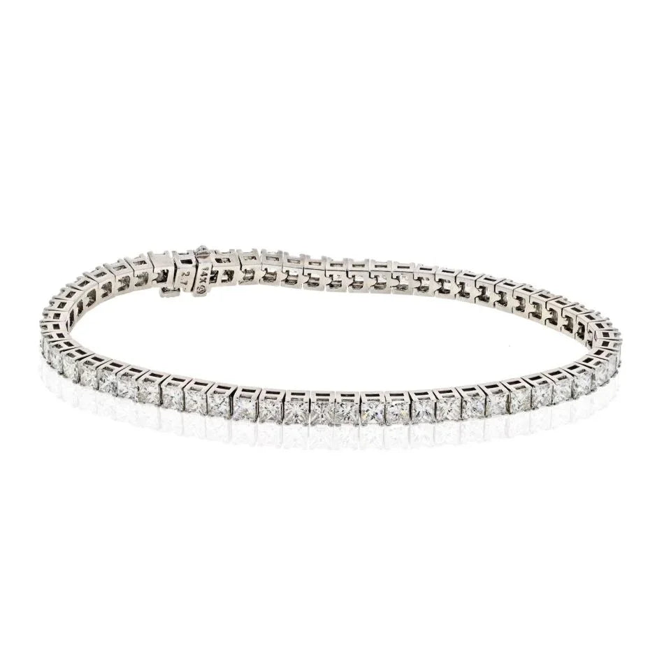 14K White Gold 7.00 Carat Princess Cut Diamond Tennis Bracelet - The Back Vault
