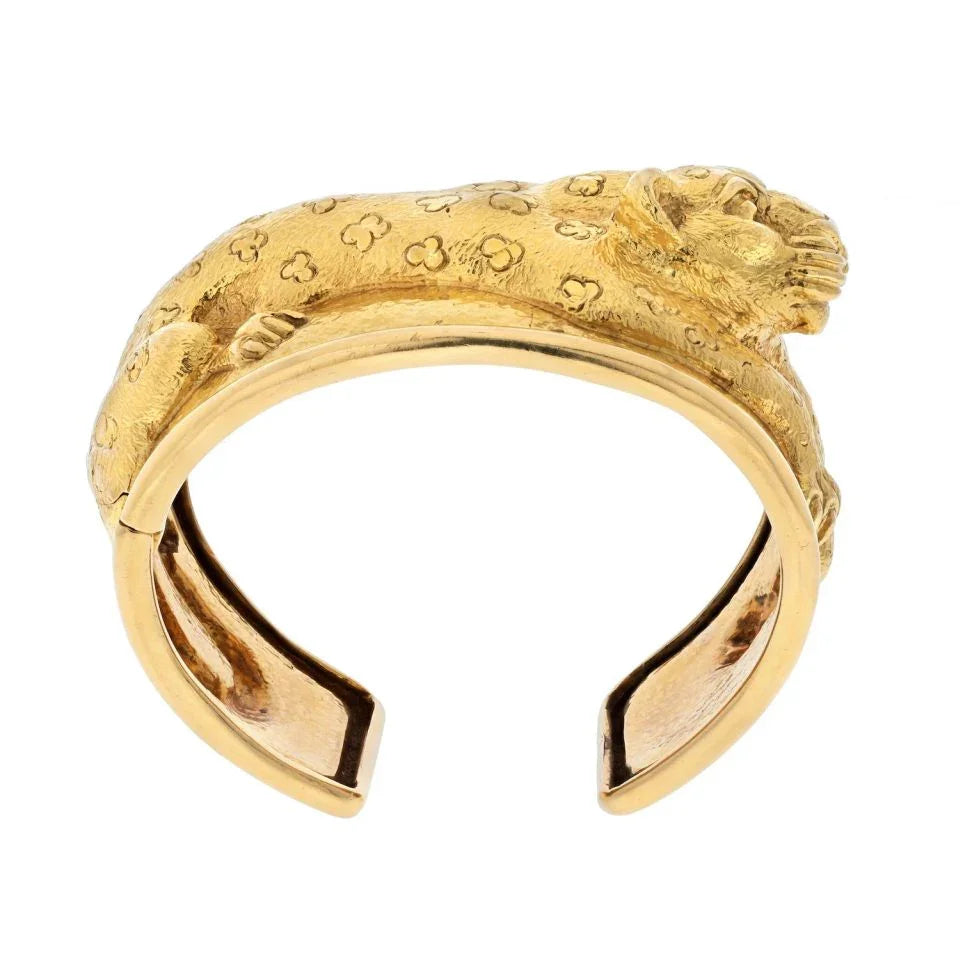 David Webb Platinum & 18K Yellow Gold Repousse Finish Leopard Bracelet - The Back Vault