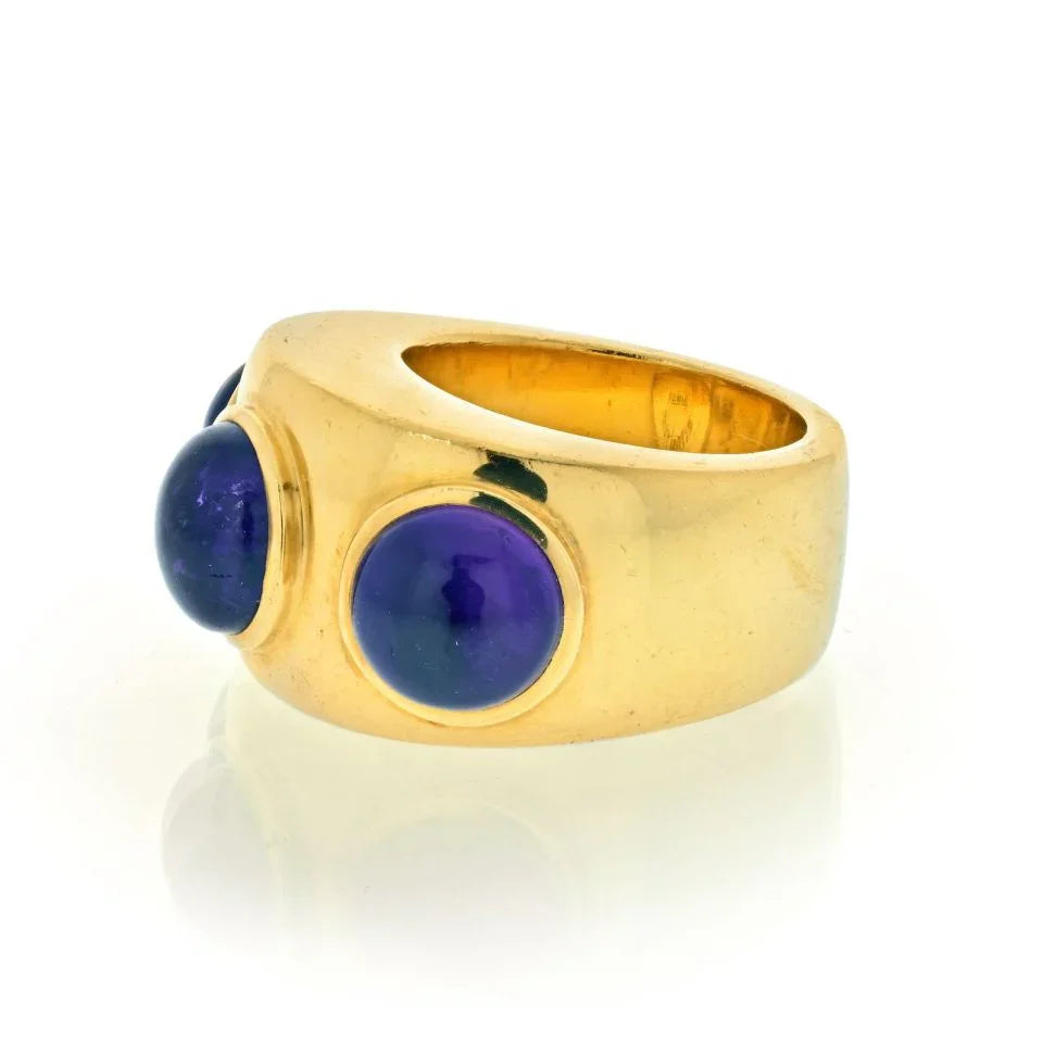 Dominique Paris 22K Yellow Gold Triple Station Amethyst Ring - The Back Vault