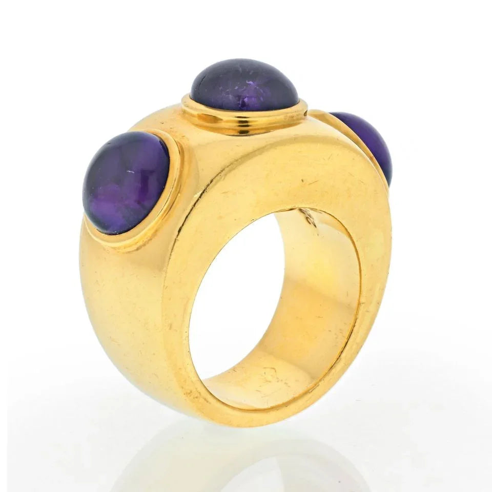 Dominique Paris 22K Yellow Gold Triple Station Amethyst Ring - The Back Vault