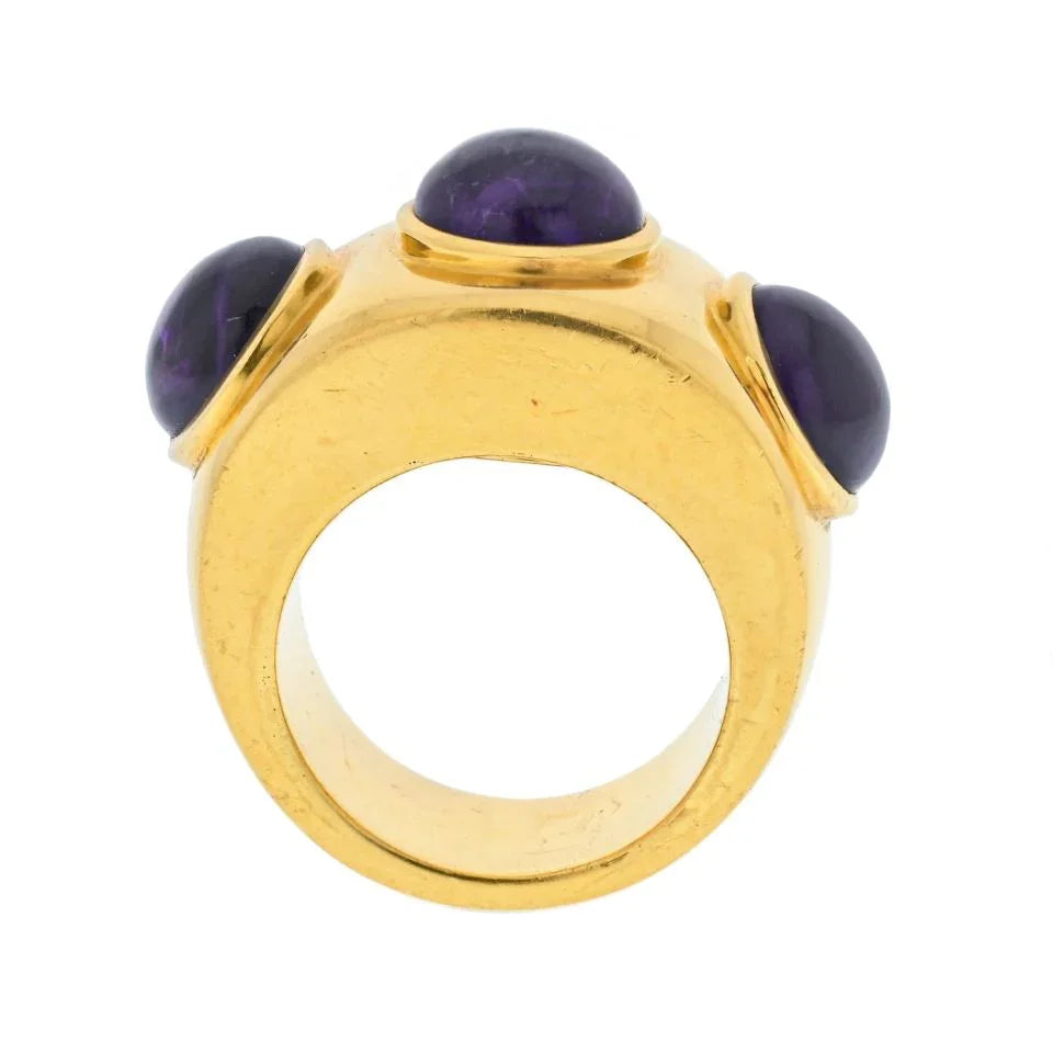 Dominique Paris 22K Yellow Gold Triple Station Amethyst Ring - The Back Vault