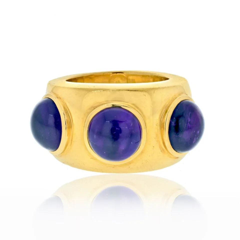 Dominique Paris 22K Yellow Gold Triple Station Amethyst Ring - The Back Vault