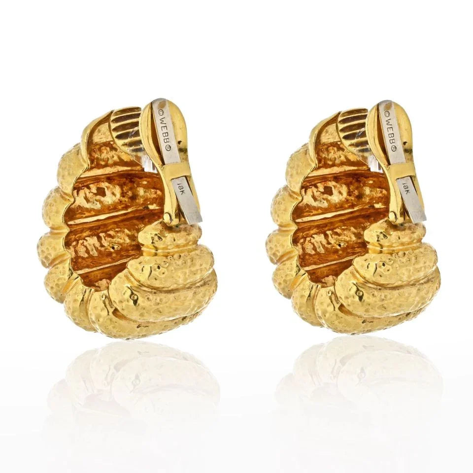 David Webb 18K Yellow Gold Bombe Ribbed Shrimp Clip On Earrings - The Back Vault