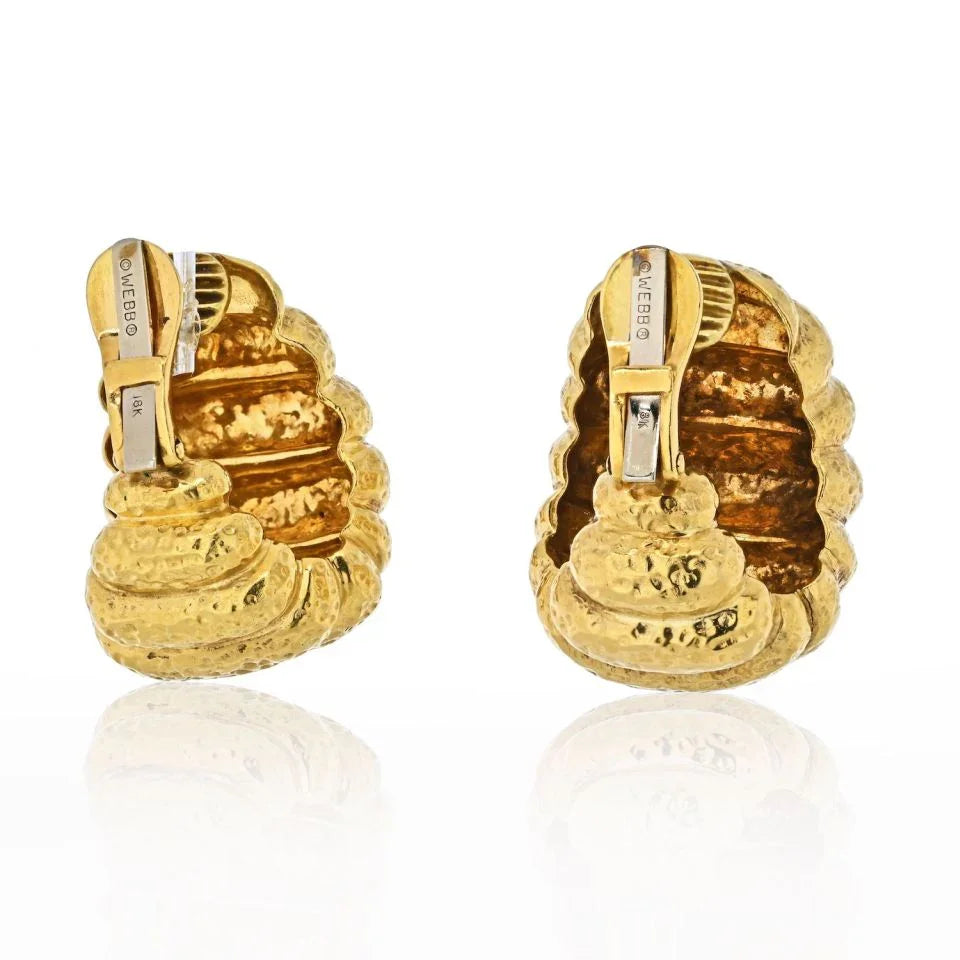 David Webb 18K Yellow Gold Bombe Ribbed Shrimp Clip On Earrings - The Back Vault