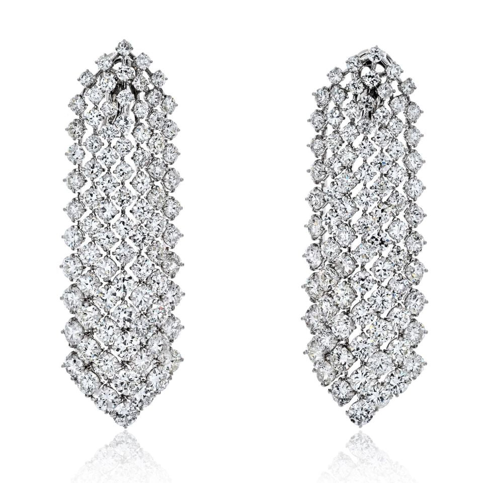 Platinum 35 Carats Cascading Round Diamond Waterfall Earrings