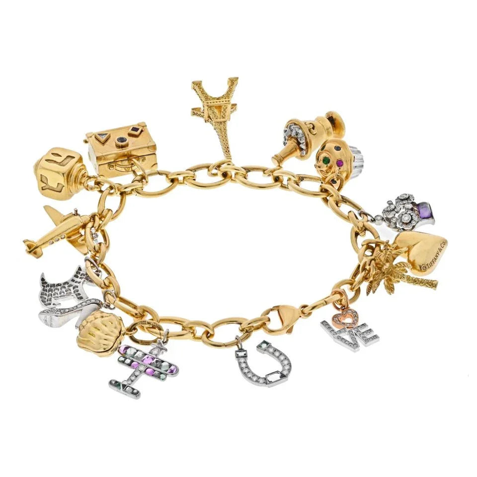 Tiffany & Co. Platinum & 18K Yellow Gold Gemset And Diamond Charm Bracelet - The Back Vault