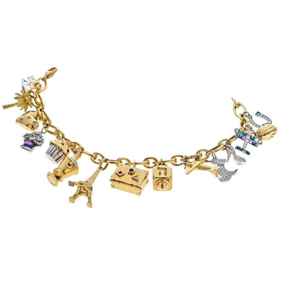 Tiffany & Co. Platinum & 18K Yellow Gold Gemset And Diamond Charm Bracelet - The Back Vault